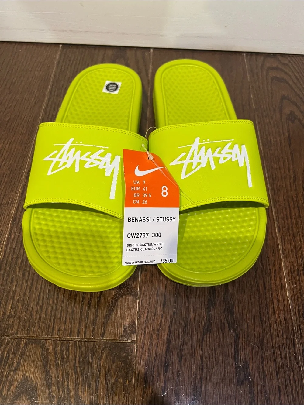 Stussy Men Slide Sandals in Bright Cactus with White Logo. New. Never worn.
